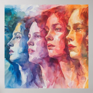 Women's Faces - Watercolor Painting Poster