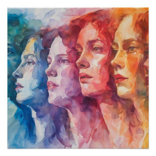 Women's Faces - Watercolor Painting Poster