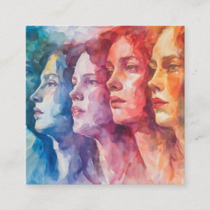 Women's Faces - Watercolor Painting Square Business Card
