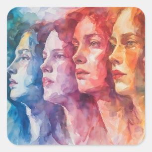 Women's Faces - Watercolor Painting Square Sticker