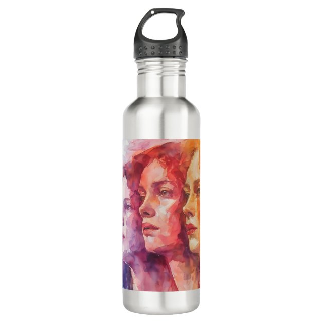 Women's Faces - Watercolor Painting Stainless Steel Water Bottle (Front)