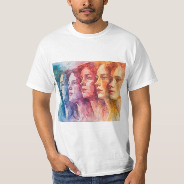 Women's Faces - Watercolor Painting T-Shirt (Front)