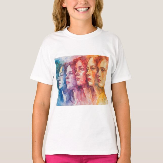 Women's Faces - Watercolor Painting T-Shirt (Front)