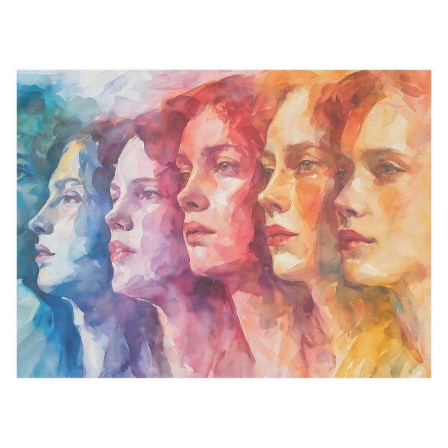 Women's Faces - Watercolor Painting Tablecloth (Front (Horizontal))