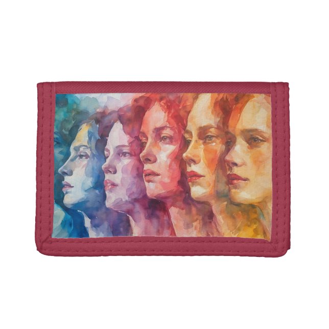 Women's Faces - Watercolor Painting Trifold Wallet (Front)