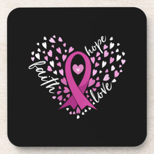 Womens Faith Hope Love Breast Cancer Awareness Pin Beverage Coaster