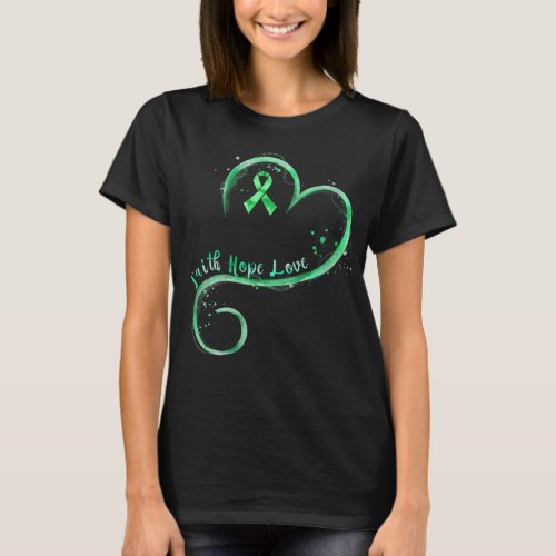Womens Faith Hope Love Green Ribbon Kidney Disease T_Shirt