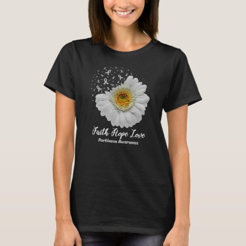 Womens Faith Hope Love Parkinson Awareness Flower T_Shirt