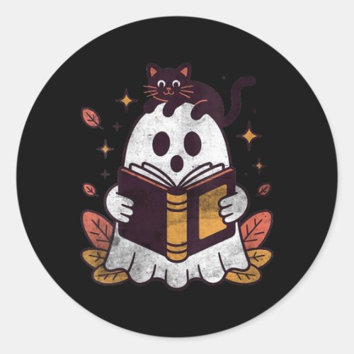 Womens Fall Autumn Book Ghost Reading Halloween Classic Round Sticker