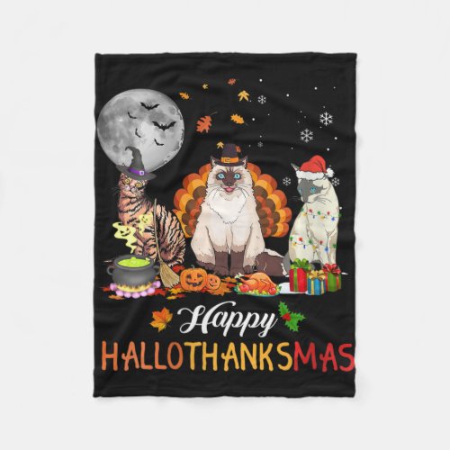 Womens Fall Autumn Cute Cat Halloween Thanksgiving Fleece Blanket