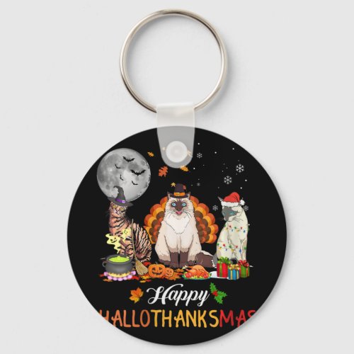 Womens Fall Autumn Cute Cat Halloween Thanksgiving Keychain