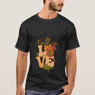 Womens Fall in Love Gnome Fall Vibes Happy Autumn T-Shirt