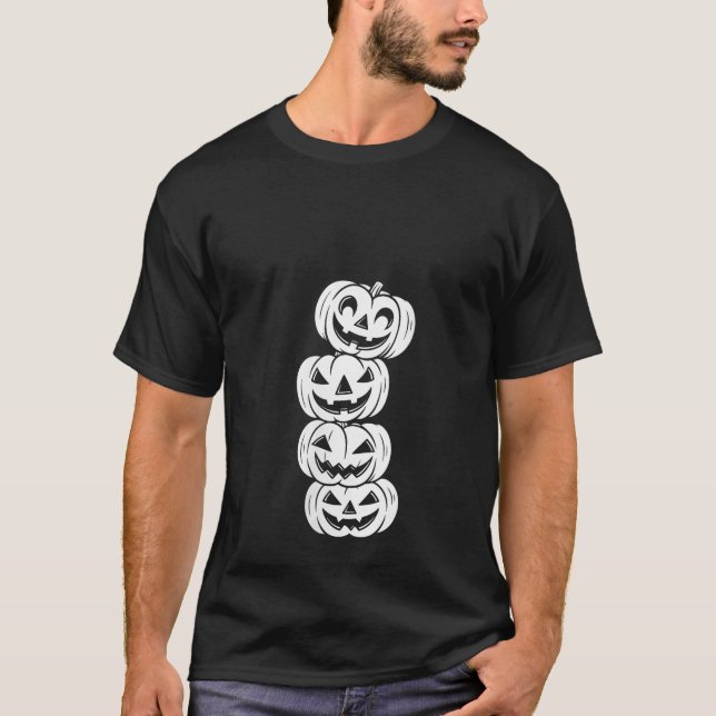 Womens Fall Pumpkin Funny Halloween Graphic Stacke T-Shirt (Front)