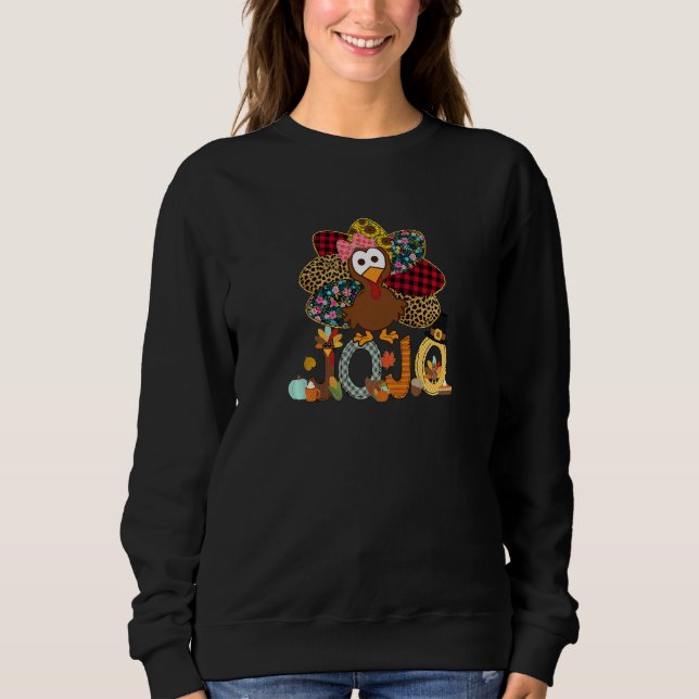 Womens Fall Turkey Jojo  Thanksgiving Doodle Grand Sweatshirt (Front)