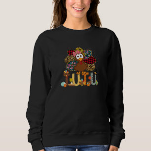 Womens Fall Turkey Tutu Thanksgiving Doodle Grand Sweatshirt