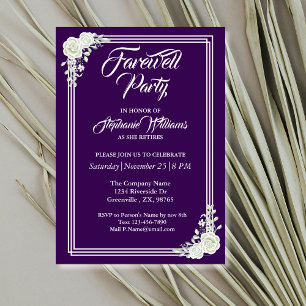 Women's Farewell Elegant Purple Floral Party  Invitation