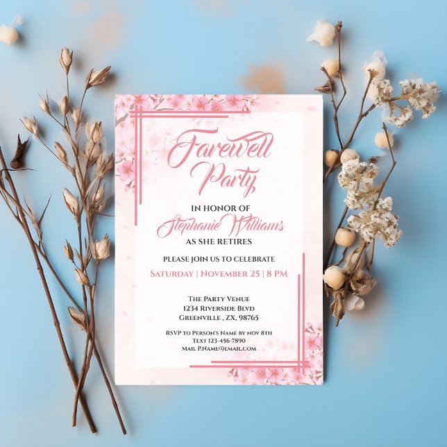 Women's Farewell Party Elegant Pink Floral  Invitation (Creator Uploaded)