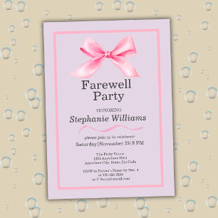 Women's Farewell Party Modern Elegant Pink Bow  Invitation