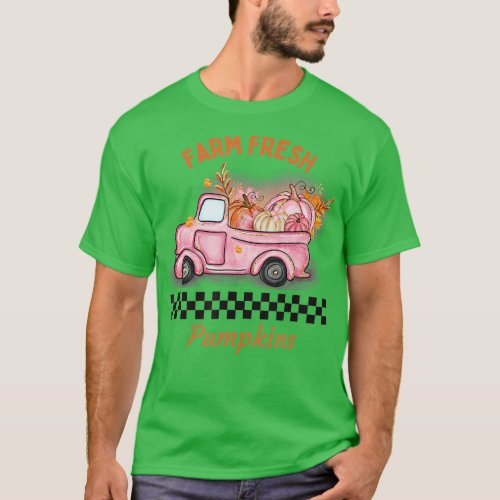 WOMENS FARM FRESH PUMPKINS AUTUMN PINK TRUCK FALL  T_Shirt