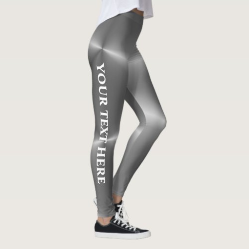 Womens Faux Silver Customizable Text Name Trendy Leggings