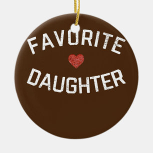 Womens Favorite Daughter Heart Distressed Vintage Ceramic Ornament