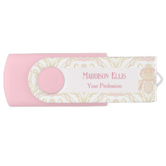 Women's Femine Pink Art Nouveau Floral Flash Drive