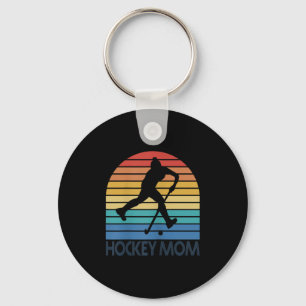 Womens Field Hockey Mom Retro Vintage Sunset Mothe Keychain