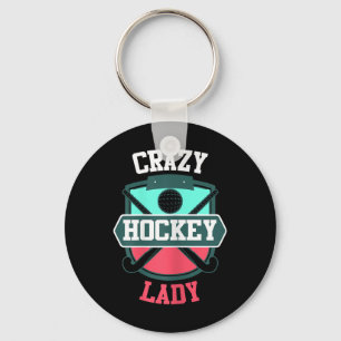 Womens Field Hockey Shirt Funny Crazy Hockey Lady Keychain