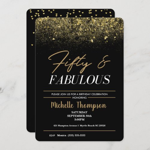 Womens Fifty and Fabulous Glitter Birthday     In Invitation