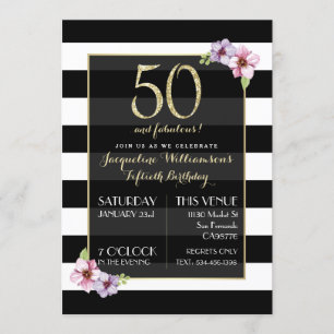 Women's Fifty & Fabulous   Modern Floral Stripes Invitation