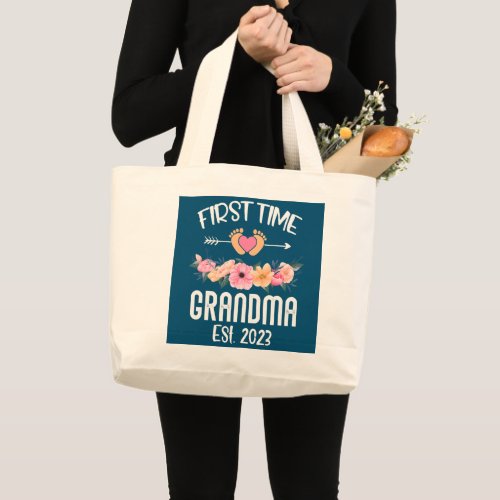 Womens First Time Grandma Est 2023 New Grandma Large Tote Bag