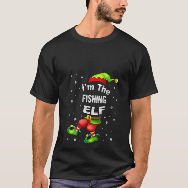 Womens Fishing Elf Matching Family Group Christmas T-Shirt (Front)