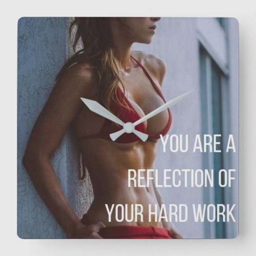 Womens Fitness Inspirational Words _ Hard Work Square Wall Clock