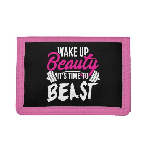 Womens Fitness _ Wake Up Beauty Time To Beast Trifold Wallet