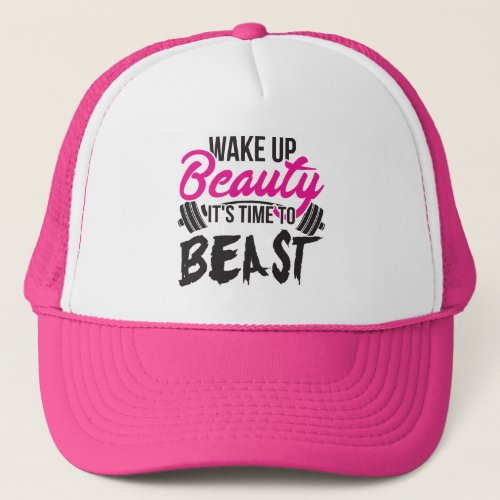 Womens Fitness _ Wake Up Beauty Time To Beast Trucker Hat