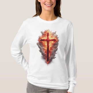 Women's Flaming Christian Cross Long Sleeve Tee