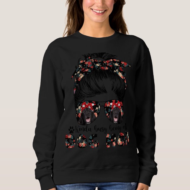 Womens Flat Coated Retriever Dog Mom Messy Bun Hai Sweatshirt (Front)