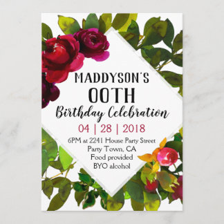Women's Floral 80th 90th 91st 92nd 95th 98th 99th Invitation