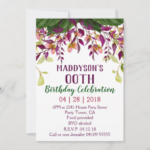 Women's Floral 80th 90th 91st 92nd 95th 98th 99th Invitation