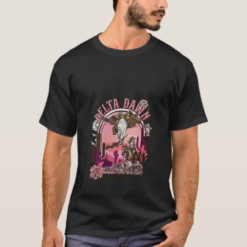 Womens Floral Boho Bull Skull Delta Dawn Desert We T_Shirt
