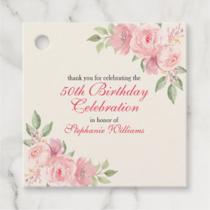 Women's Floral Elegant Rose 50th Birthday Party Favor Tags