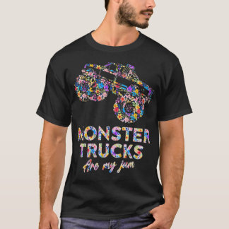 Womens Floral Monster Truck Are My Jam VNeck T-Shirt