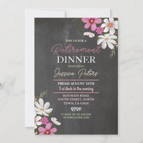 Womens Floral Retirement Dinner Party Pink Invitation