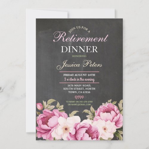 Womens Floral Retirement Dinner Party Pink Invitation