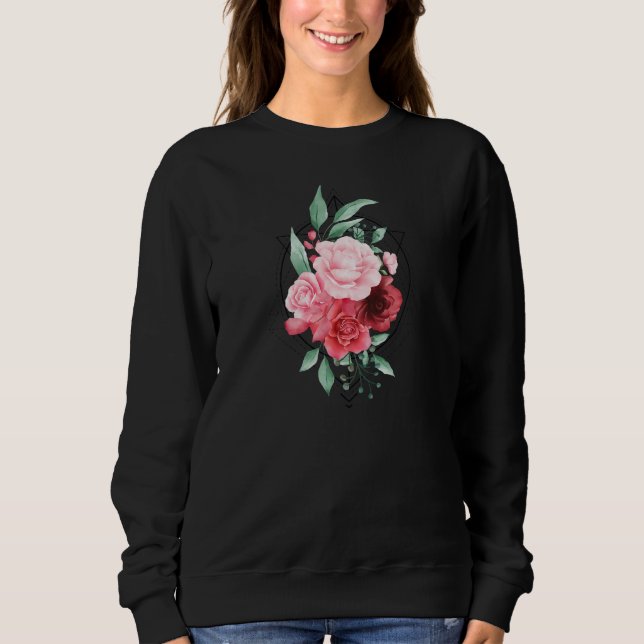Womens Floral Wreath Magnolia Flower Circle Sweatshirt (Front)
