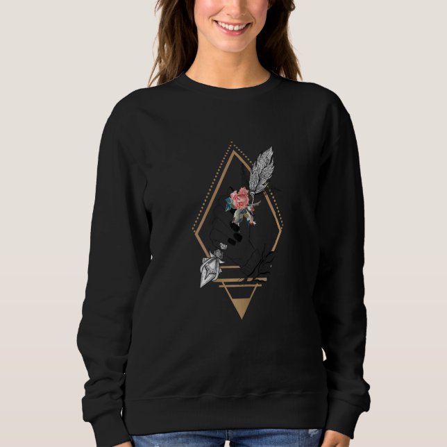 Womens Flower of Life Mandala with Yoga Tattoo Hen Sweatshirt (Front)