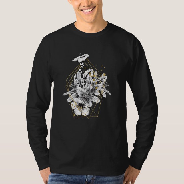 Womens Flower of Life Mandala with Yoga Tattoo Hen T-Shirt (Front)