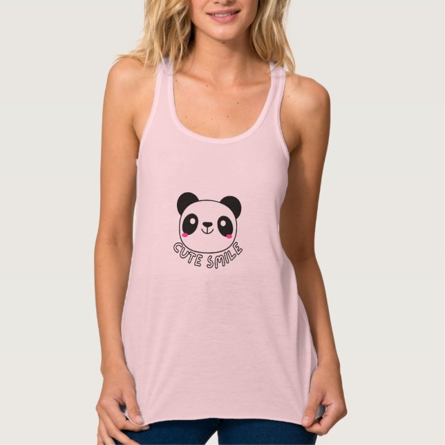 Women's Flowy Racerback Tanktop- Panda Cute Smile  Tank Top (Front)