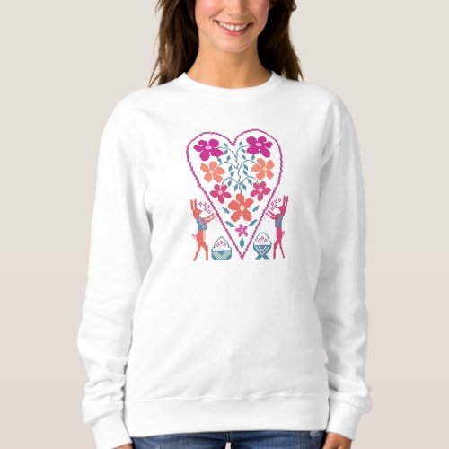 Womens Folky Heart with Rabbits Sweatshirt