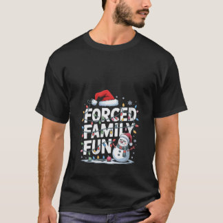 Womens Forced Family Fun Snowman Christmas Lights T-Shirt